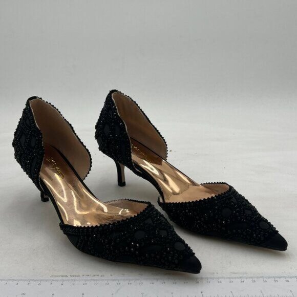 XYD Women's Pumps, Elegant Pointed Toe, D'Orsay Kitten Low Heels, Rhinestone - Picture 4 of 8